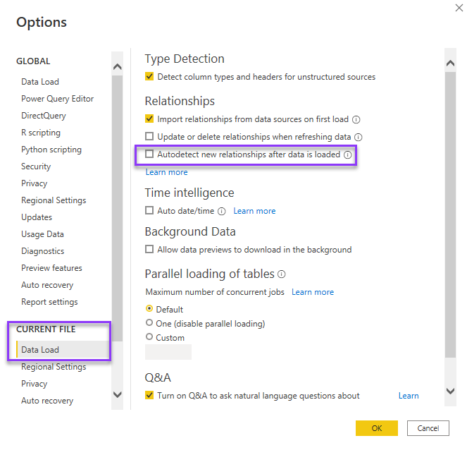 Review automatic relationship detection settings.
